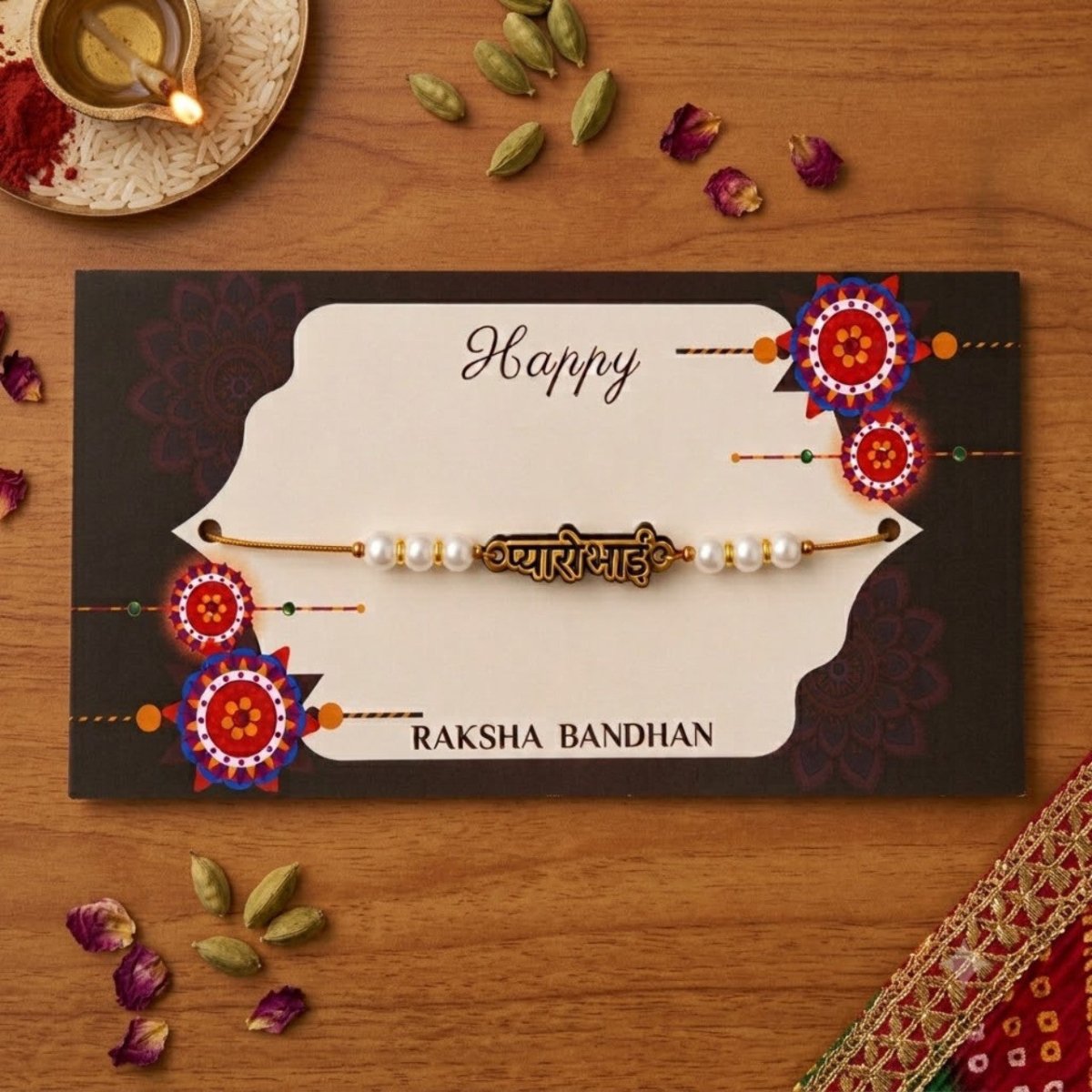 Pyaro Bhai Engraved Pearl Rakhi - Flowers to Nepal - FTN