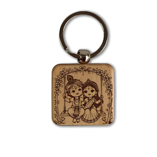 Radha Krishna Engraved Wooden Custom Keyring - Flowers to Nepal - FTN