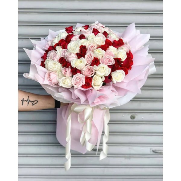 Radiant 50 Roses Trio Bouquet - Flowers to Nepal - FTN