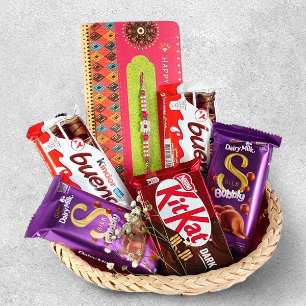 Rakhi & Chocolates Indulgence Basket for Brother - Flowers to Nepal - FTN