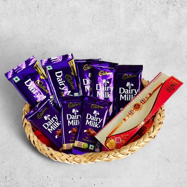 Rakhi Delight Basket with Cadbury Chocolates - Flowers to Nepal - FTN