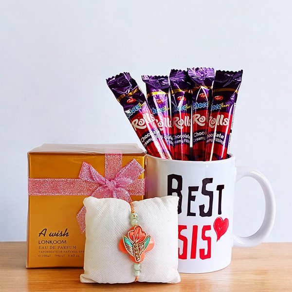 Rakhi Gift Set: Perfume, Chocolate, and Mug for Sister - Flowers to Nepal - FTN