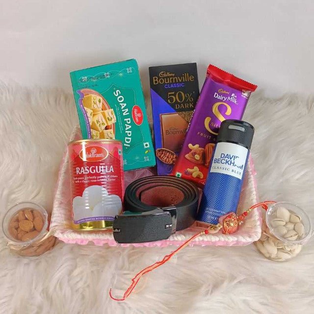 Rakhi Gift Set with Fragrance & Belt - Flowers to Nepal - FTN