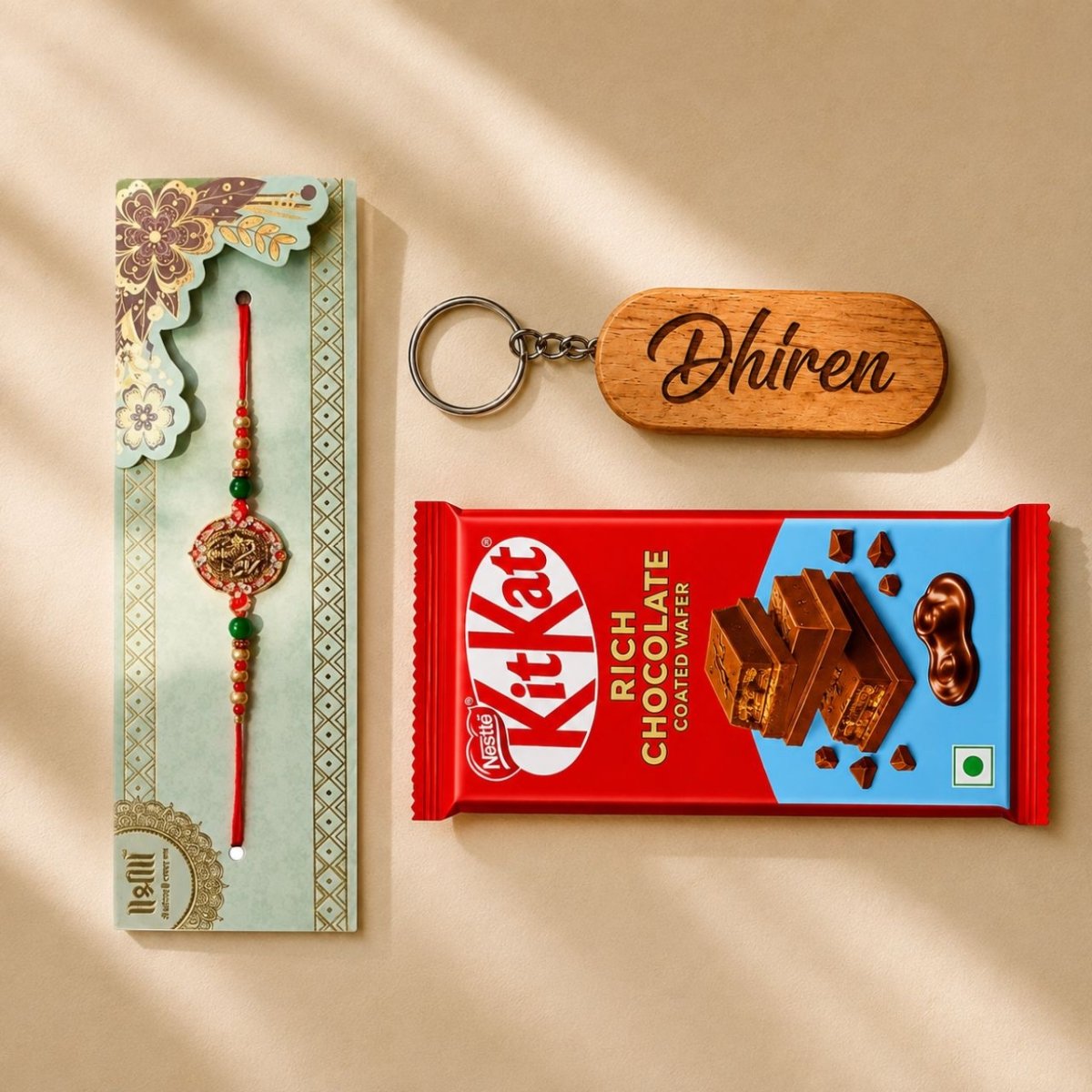 Rakhi, KitKat & Personalized Keychain Gift Set - Flowers to Nepal - FTN