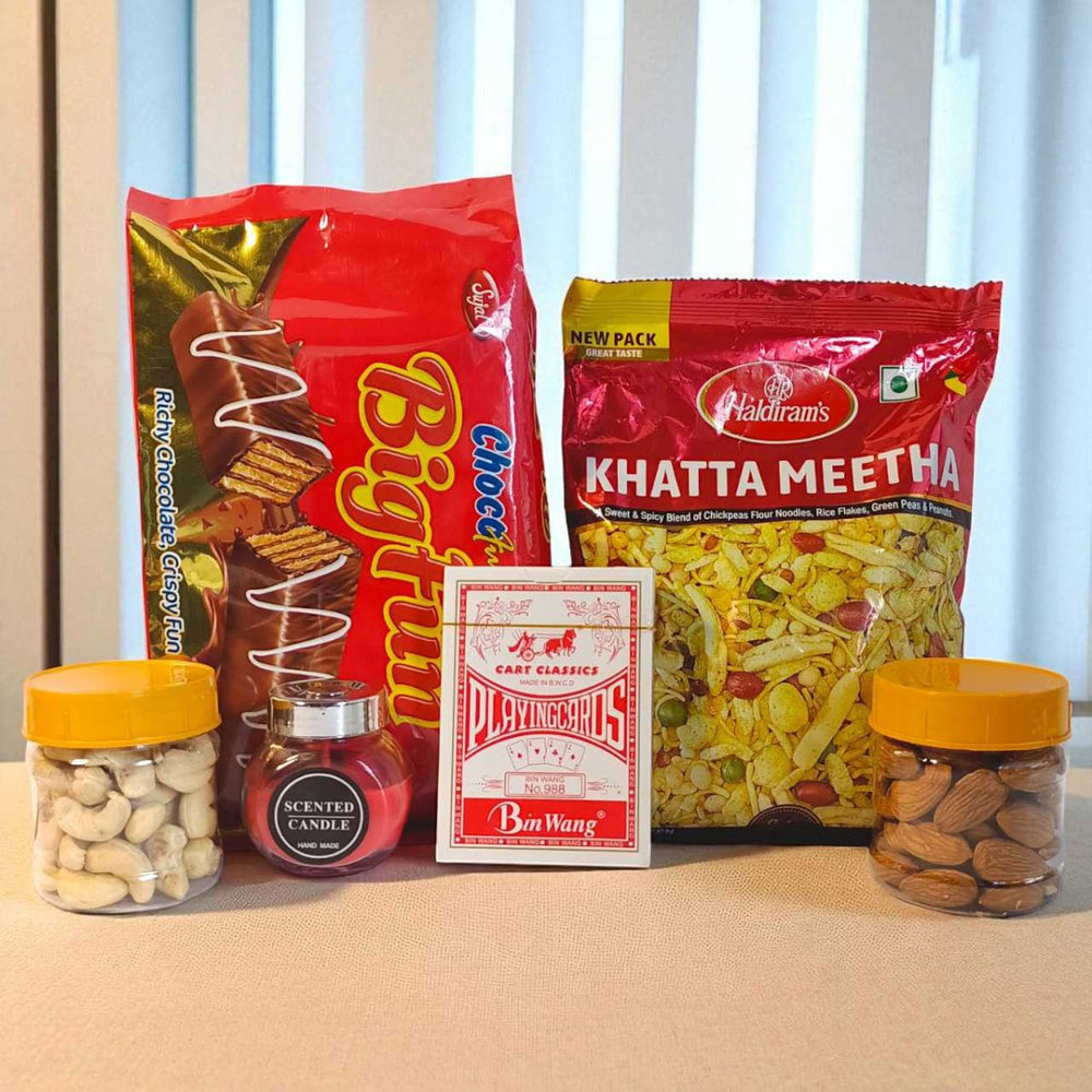 Red Candle with Games & Treats For Dashain - Flowers to Nepal - FTN