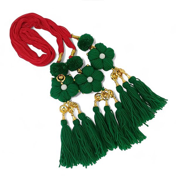 Red Chulthi Dhago With Green Floral Furka - Flowers to Nepal - FTN