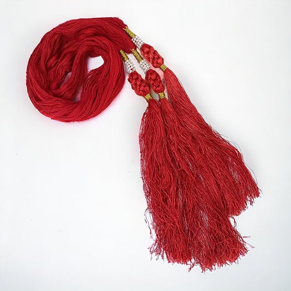 Red Chulthi with Pearl Accent and Tassel - Flowers to Nepal - FTN