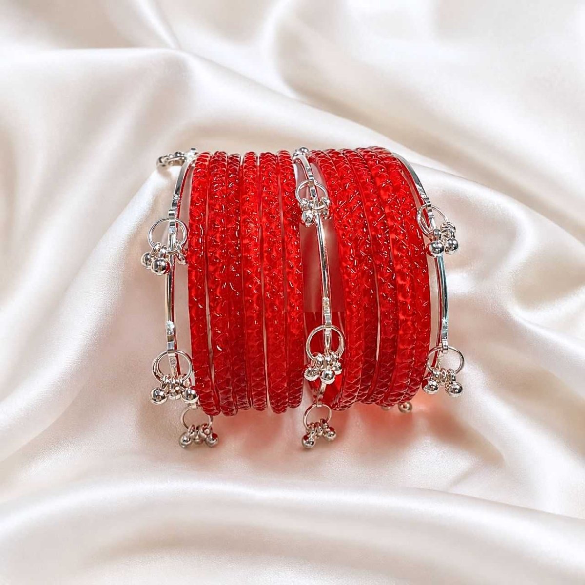 Red Chura & Silver Jhumka Bangles Gift Set - Flowers to Nepal - FTN