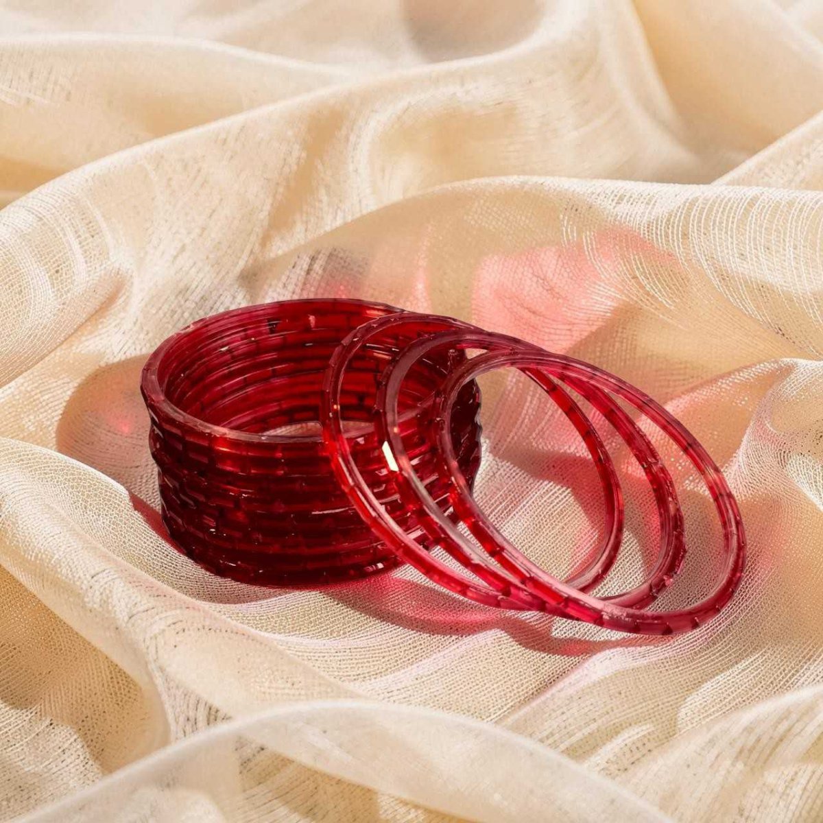 Red Glass Bangles Set (12 Pcs) – Raindrop Design - Flowers to Nepal - FTN