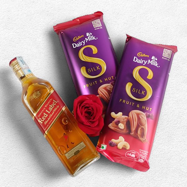 Red Label 200ml, Cadbury Chocolates & Rose Combo - Flowers to Nepal - FTN