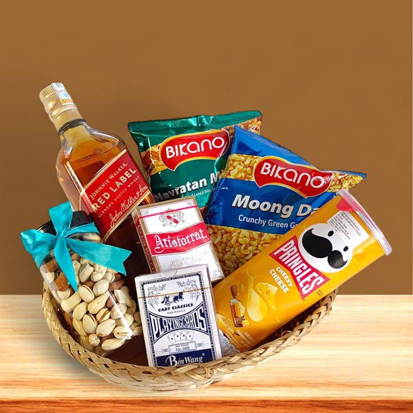 Red Label 750ml Whisky & Snacks Gift Basket - Flowers to Nepal - FTN