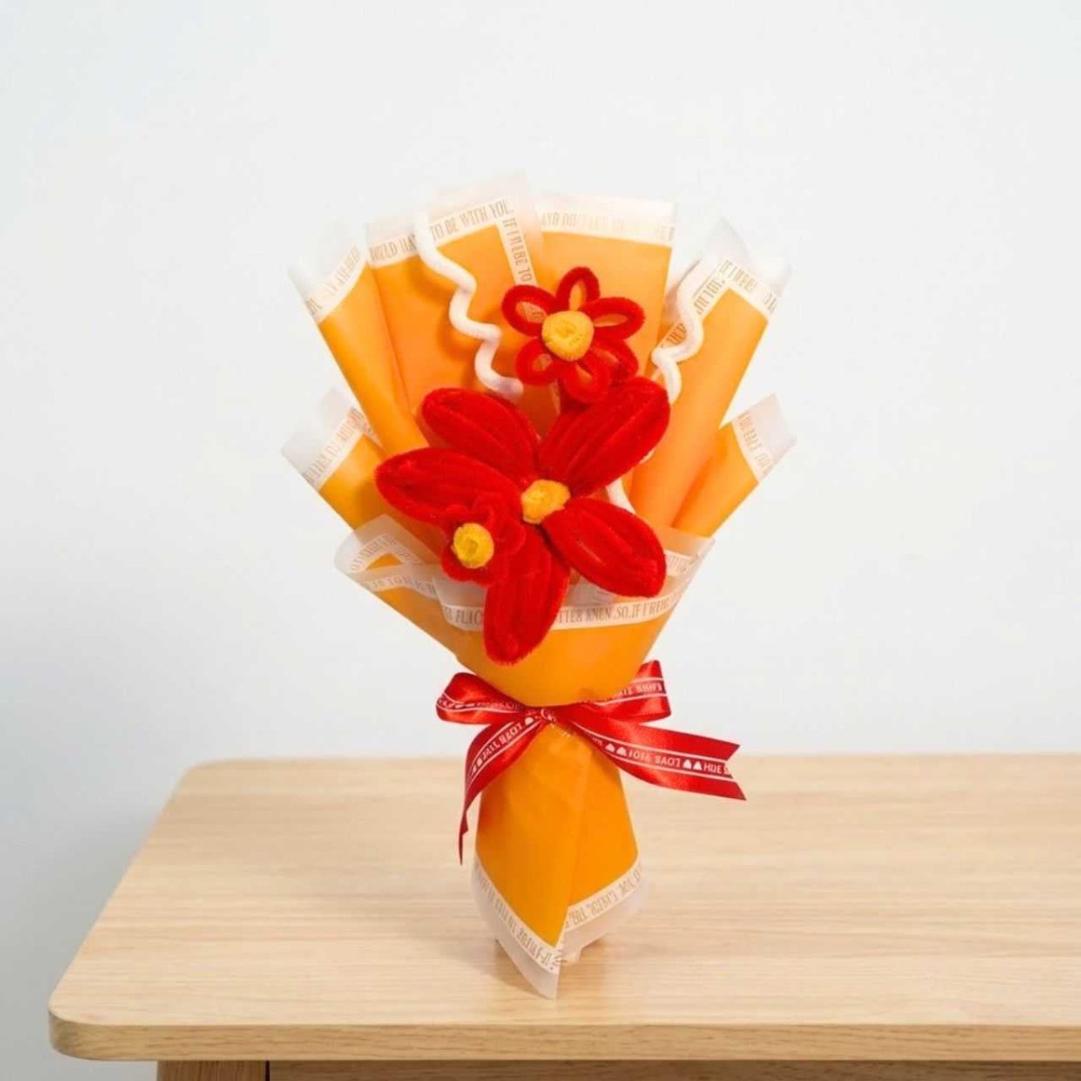 Red Lily Bloom with Mini Flowers & White Filler Wrap - Flowers to Nepal - FTN