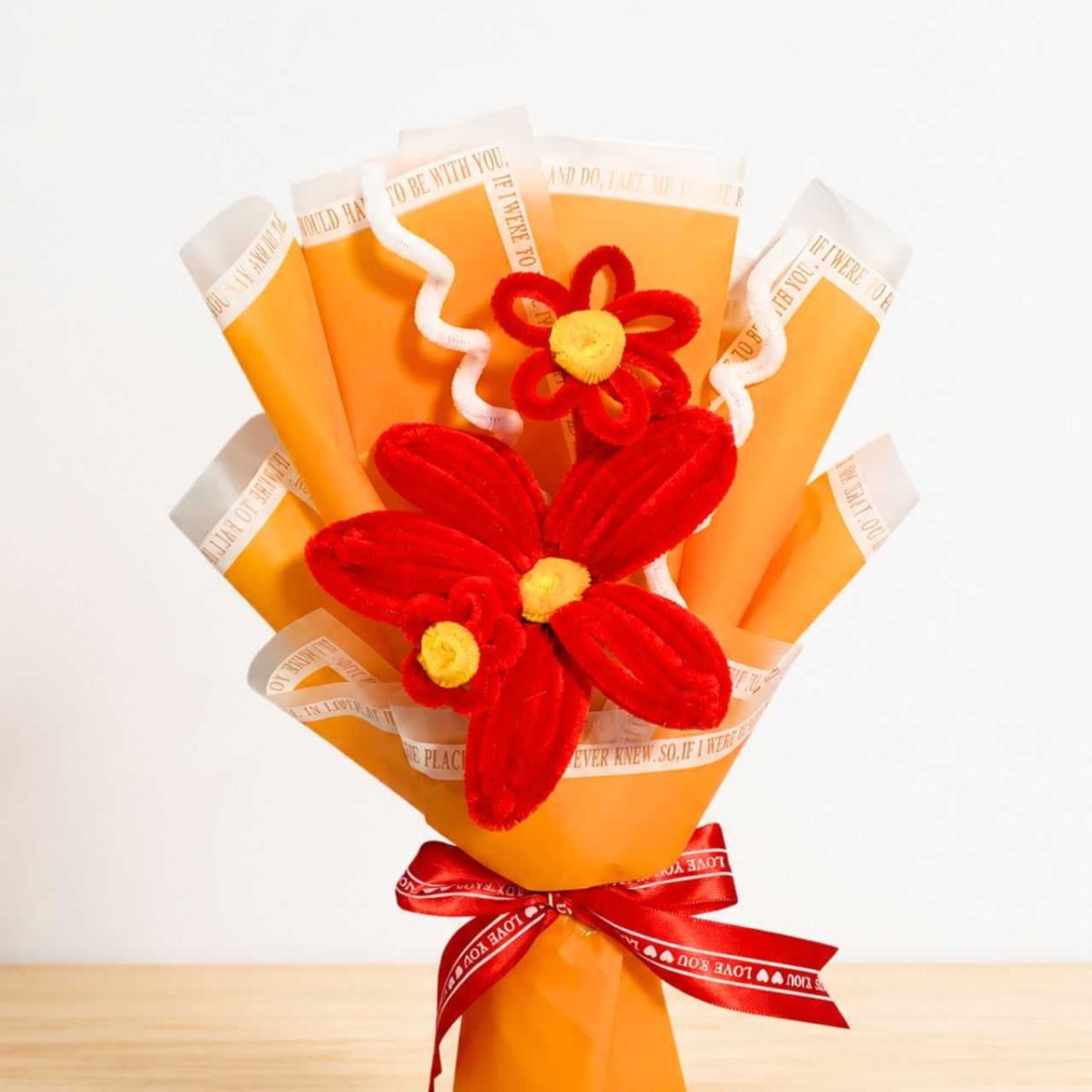 Red Lily Bloom with Mini Flowers & White Filler Wrap - Flowers to Nepal - FTN