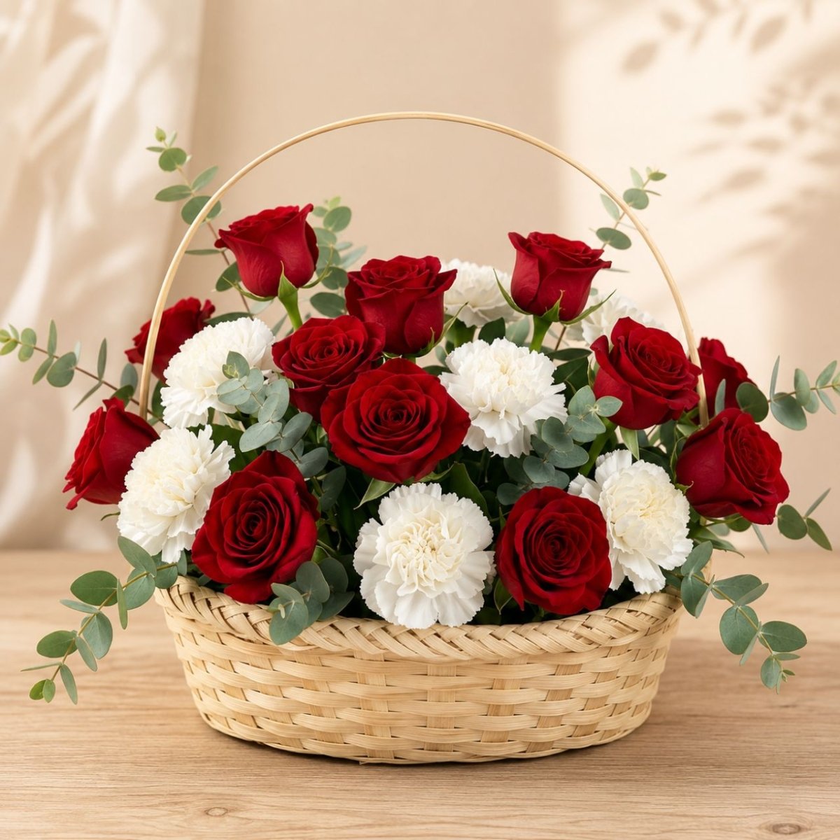 Red Rose & Carnation Flower Basket - Flowers to Nepal - FTN