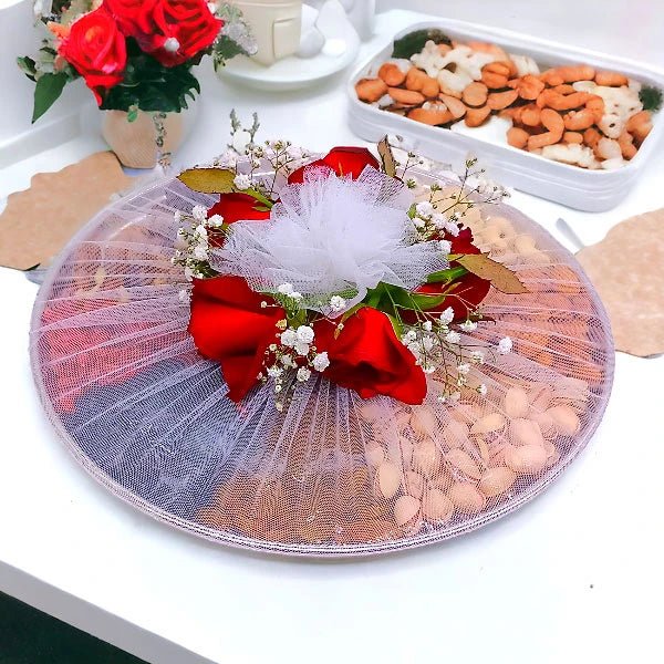 Red Roses & Dry Fruits Steel Tray Gift - Flowers to Nepal - FTN