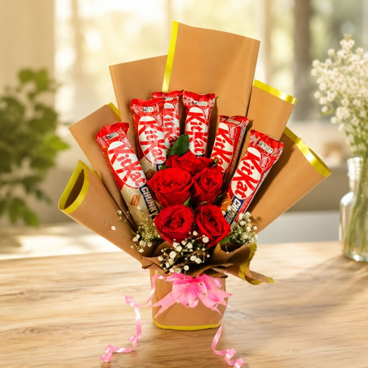 Red Roses & KitKat Chocolate Bouquet - Flowers to Nepal - FTN