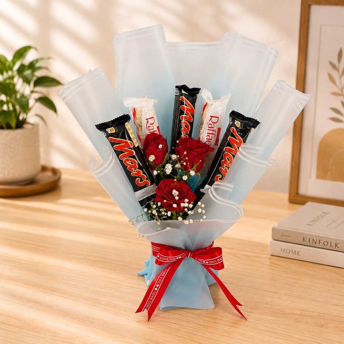 Red Roses, Raffaello & Mars Chocolate Bouquet - Flowers to Nepal - FTN