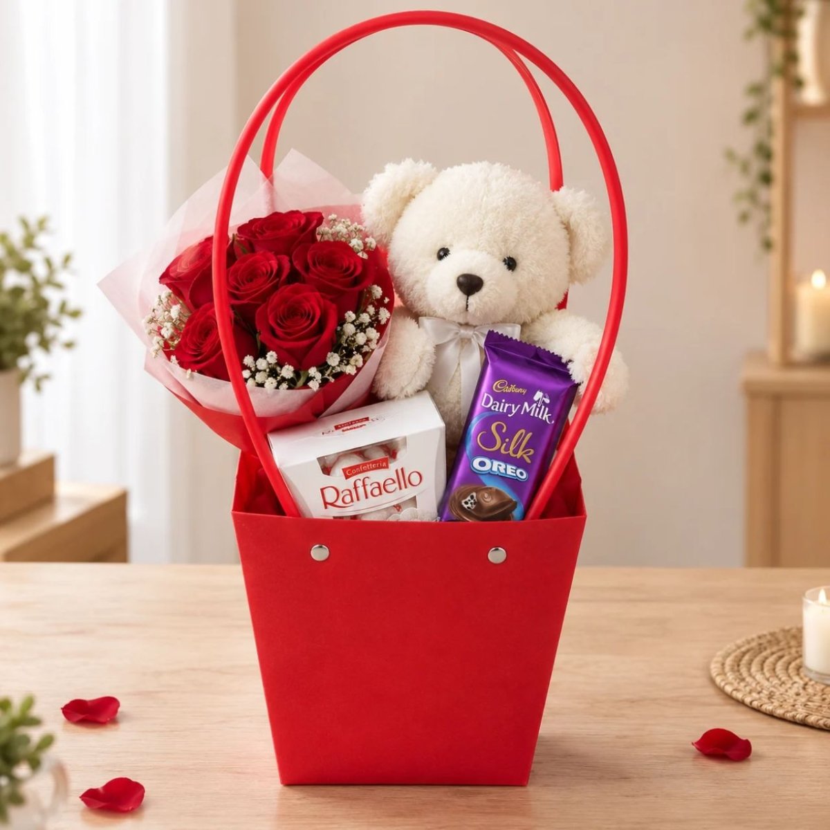 Red Roses, Teddy & Chocolate Gift Hamper - Flowers to Nepal - FTN