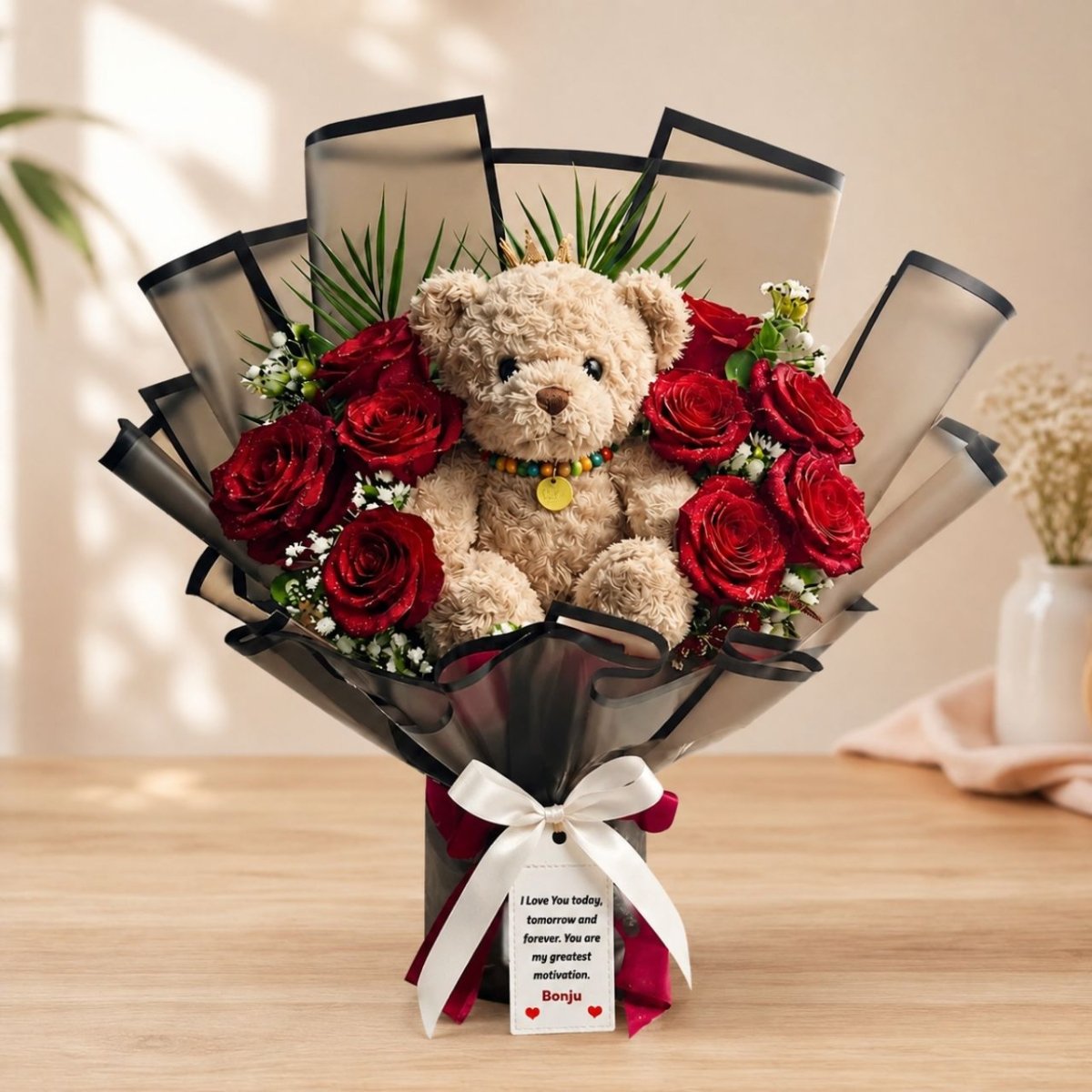 Red Roses & Teddy Luxury Bouquet - Flowers to Nepal - FTN