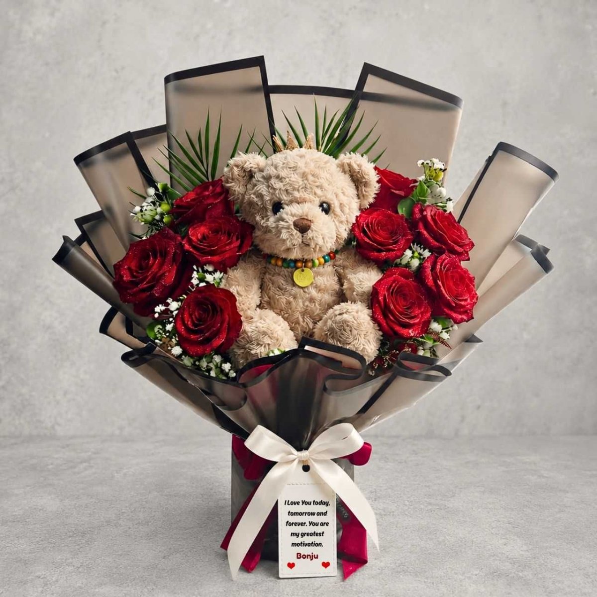 Red Roses & Teddy Luxury Bouquet - Flowers to Nepal - FTN