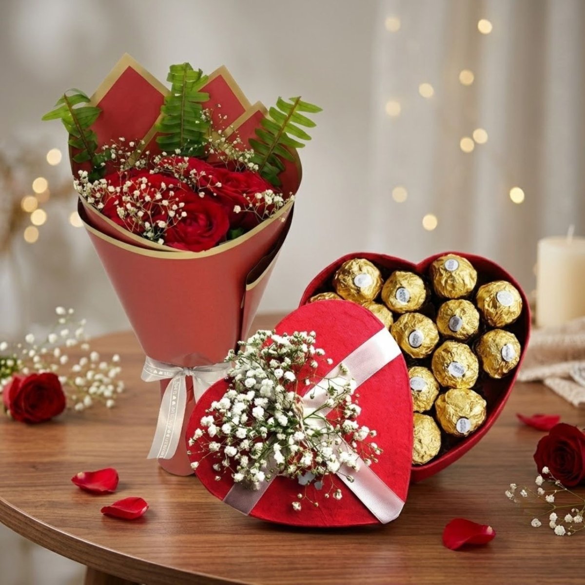 Red Roses with Ferrero Heart Surprise - Flowers to Nepal - FTN