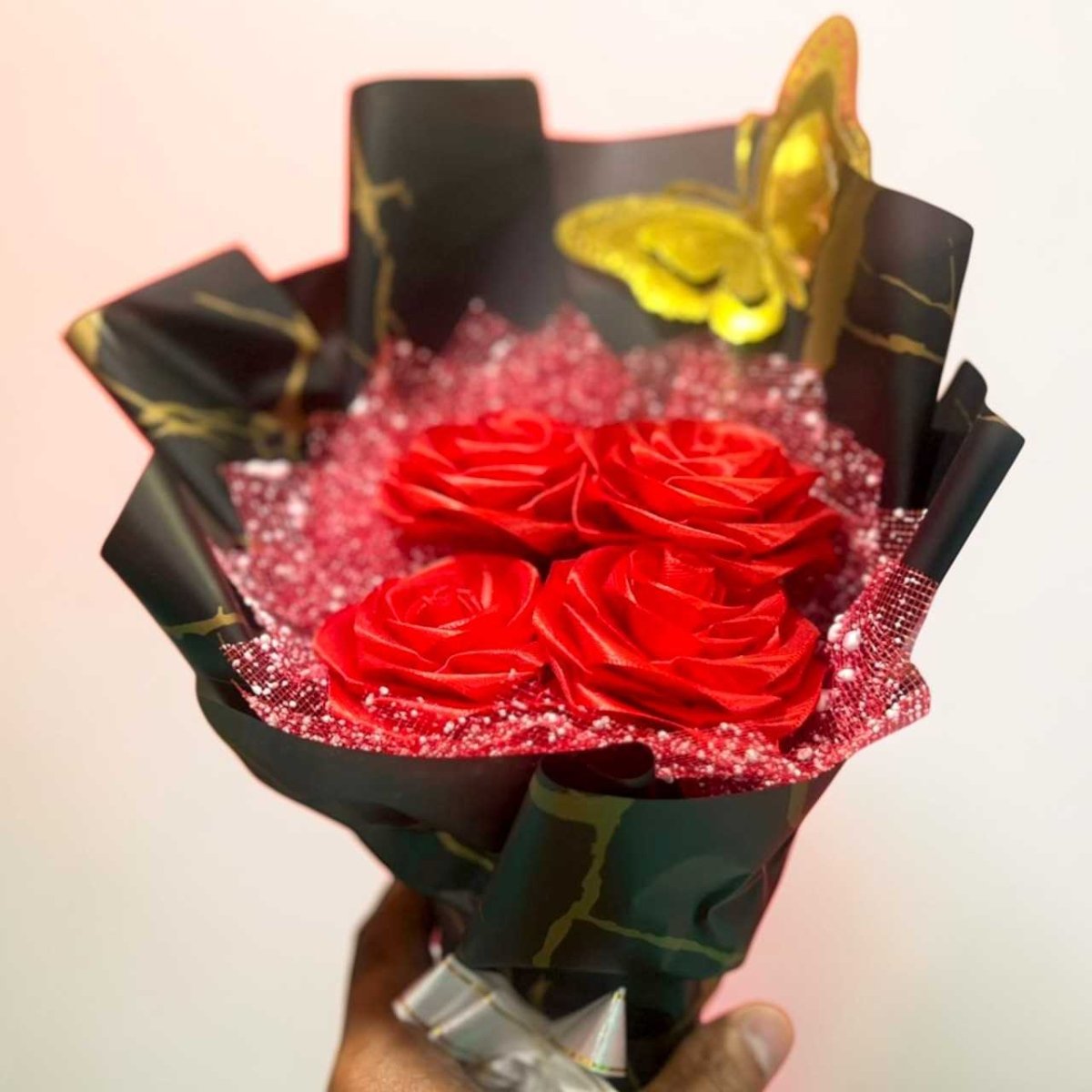 Red Roses with Ribbon & Butterfly Decoration – Biratnagar Only - Flowers to Nepal - FTN