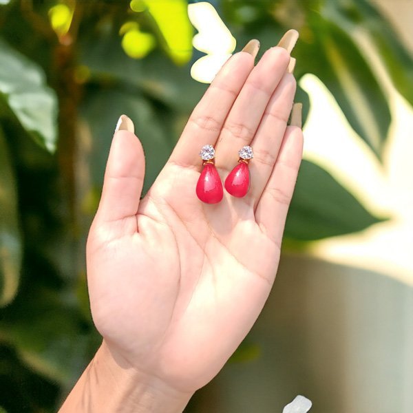 Red - Toned Pearl Drop Fashion Earrings - Flowers to Nepal - FTN