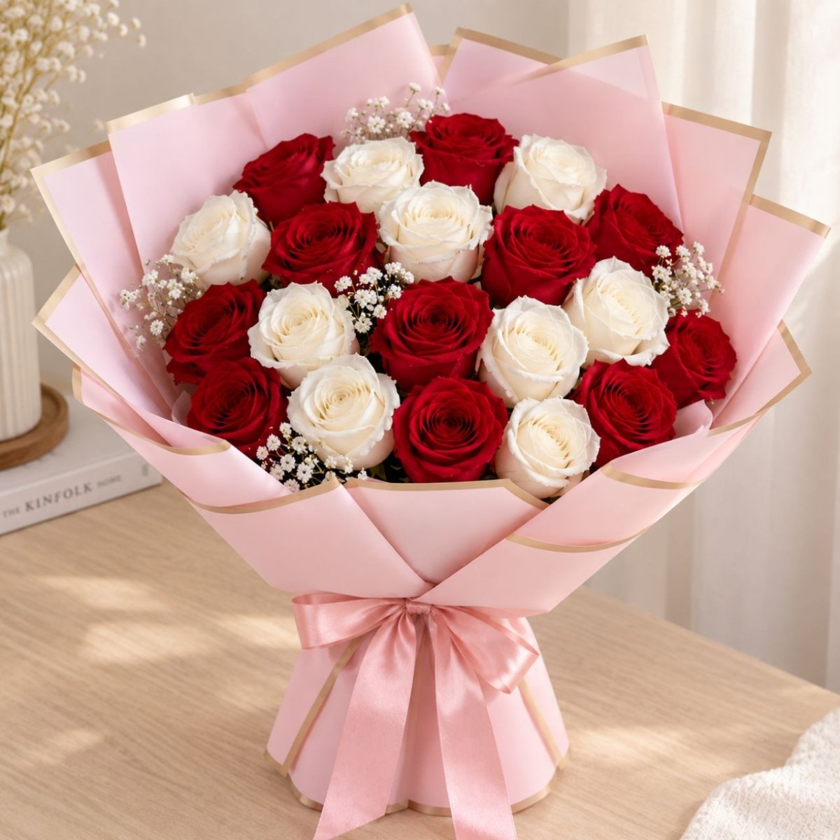 Red & White Roses Mixed Bouquet – 20 Roses - Flowers to Nepal - FTN