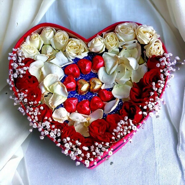Red & White Roses with Exquisite Chocolates - Flowers to Nepal - FTN