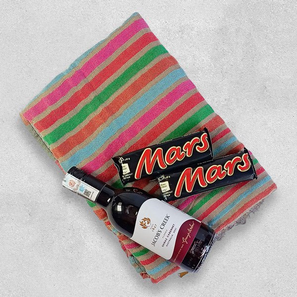 Red Wine 187ml, Mars Bar & Shawl Gift Set - Flowers to Nepal - FTN