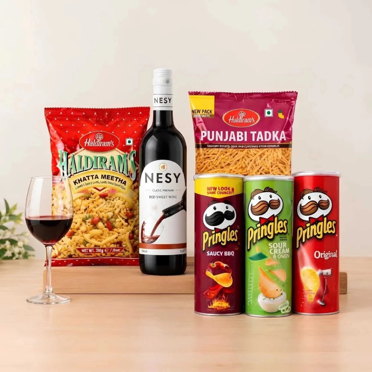 Red Wine & Gourmet Snacks Gift Set - Flowers to Nepal - FTN
