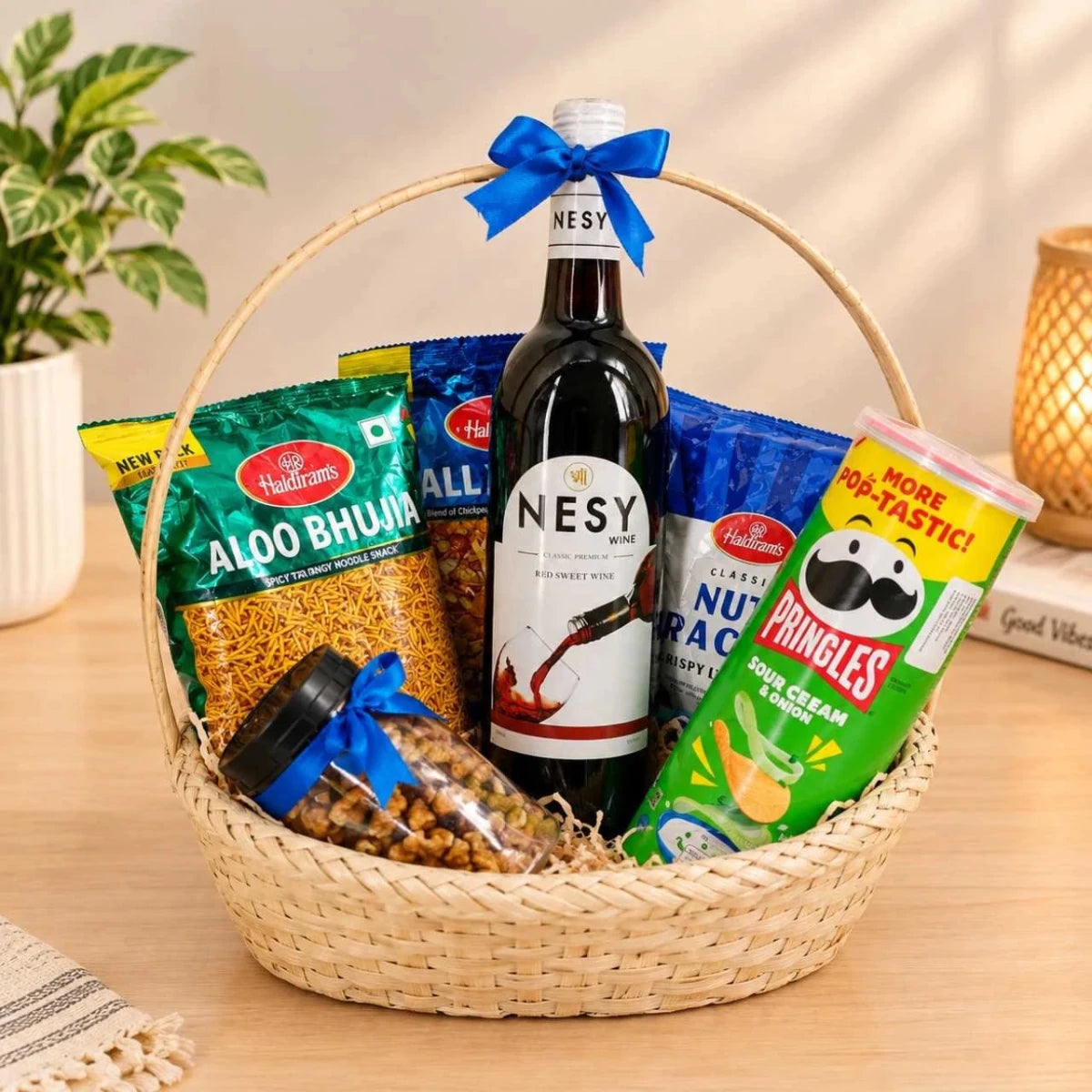 Red Wine, Walnut & Savory Snacks Gift Basket - Flowers to Nepal - FTN
