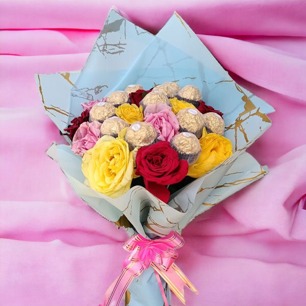 Rocher Delight & Mixed Roses Gift Hamper - Flowers to Nepal - FTN