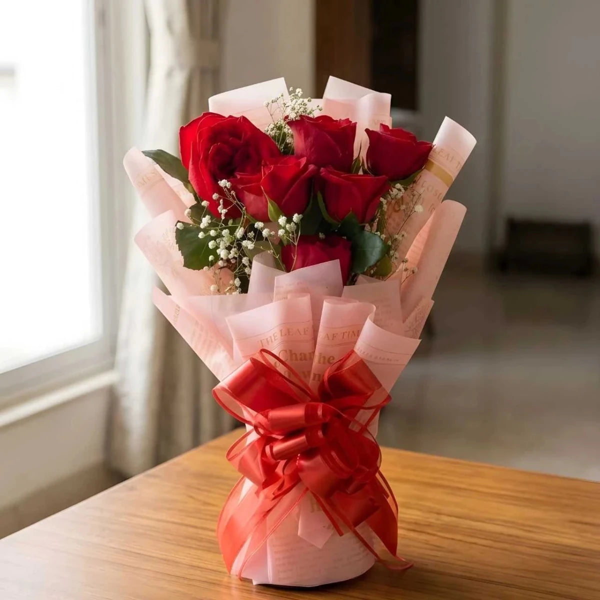 Romantic 6 Red Roses Flower Bouquet - Flowers to Nepal - FTN