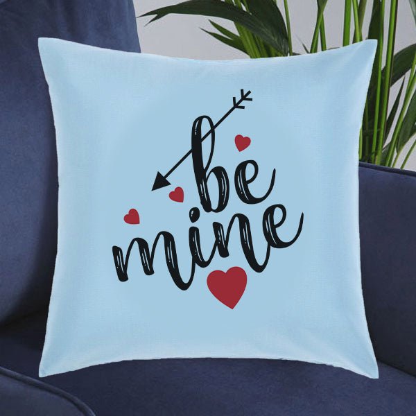 Romantic “Be Mine” Printed Cushion – Sky Blue - Flowers to Nepal - FTN