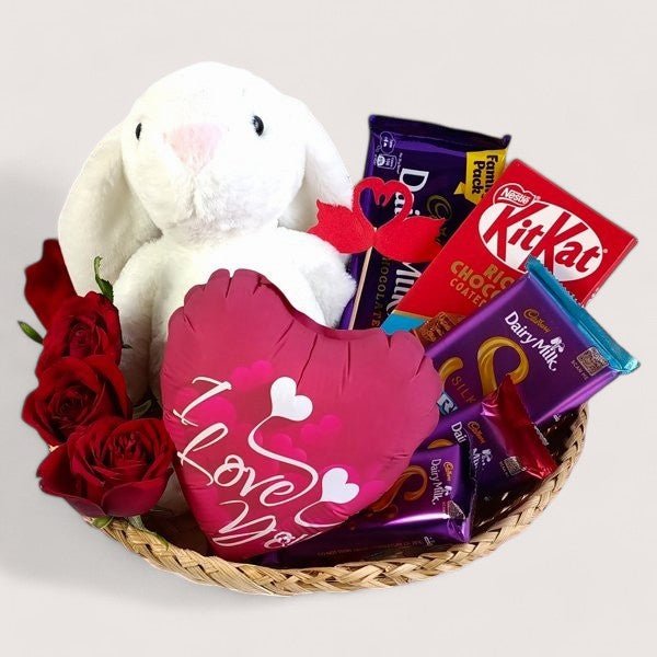 Romantic Bliss: Bunny, Roses & Chocolates - Flowers to Nepal - FTN