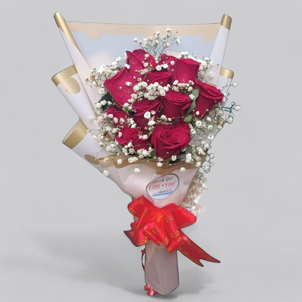 Romantic Dozen Roses Bouquet - Flowers to Nepal - FTN