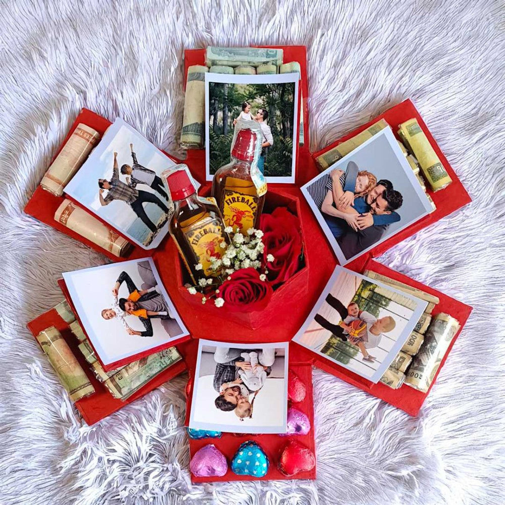 Romantic Gift Box with Whisky & Rose - Flowers to Nepal - FTN