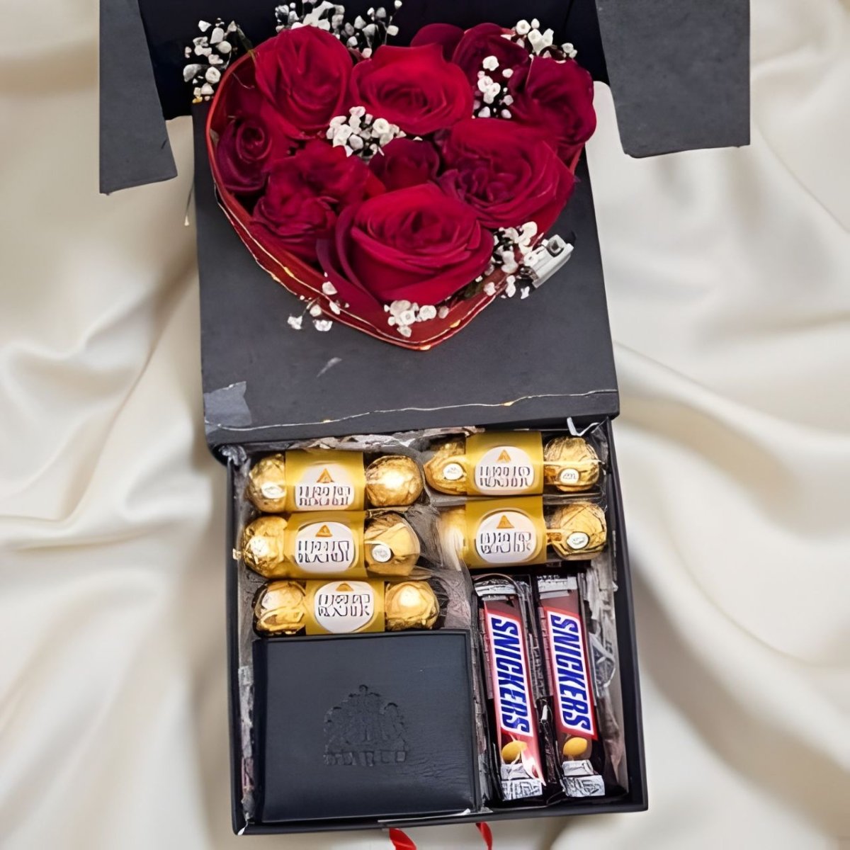 Romantic Glow Roses, Chocolates & Wallet Gift Box For Him - Flowers to Nepal - FTN