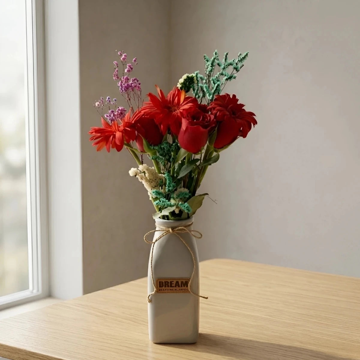 Romantic Mixed Bloom Arrangement in “Dream” Ceramic Vase - Flowers to Nepal - FTN