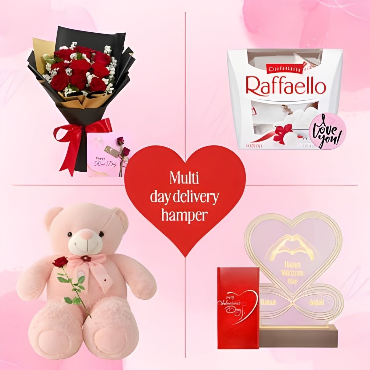 Romantic Multi - Day Valentine Hamper – Teddy, Roses & Chocolates - Flowers to Nepal - FTN
