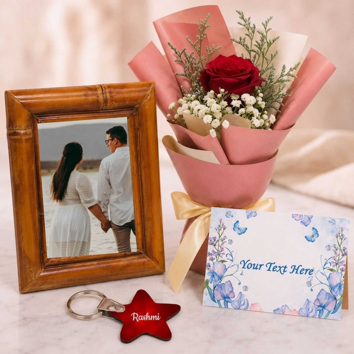 Romantic Personalized Rose & Keepsake Gift Combo - Flowers to Nepal - FTN