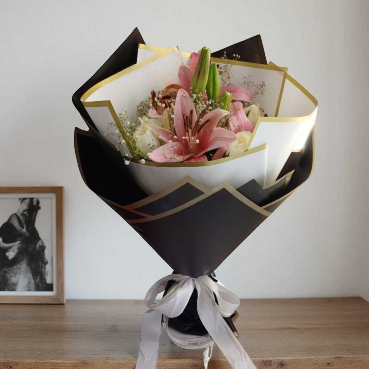 Romantic Pink and White Lily Floral Bouquet - Flowers to Nepal - FTN