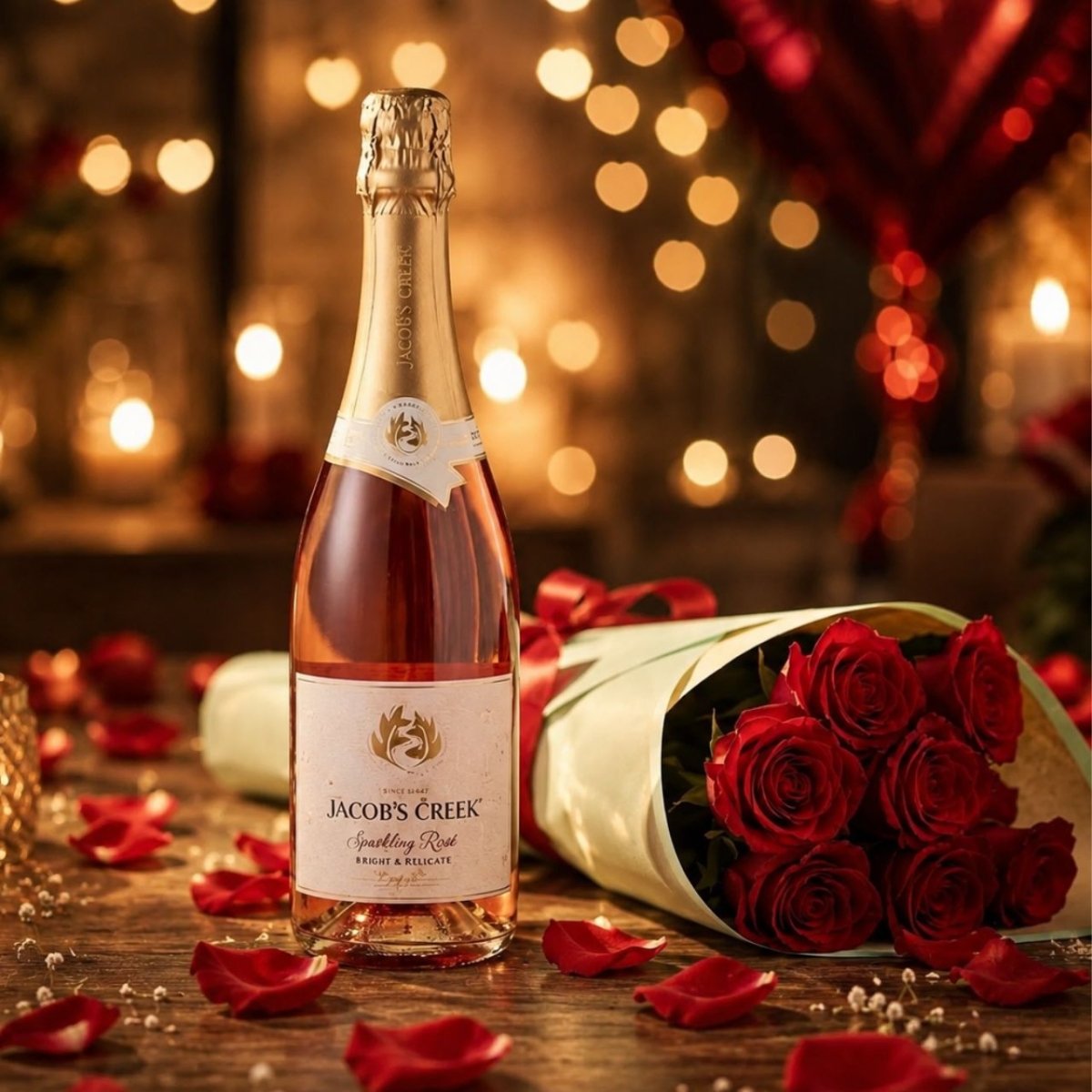 Romantic Rose Bouquet & Rose Wine Gift - Flowers to Nepal - FTN