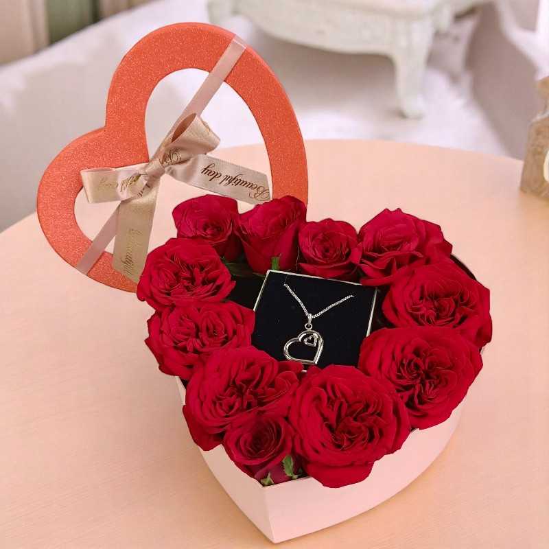 Romantic Rose & Silver Pendant Gift Box - Flowers to Nepal - FTN