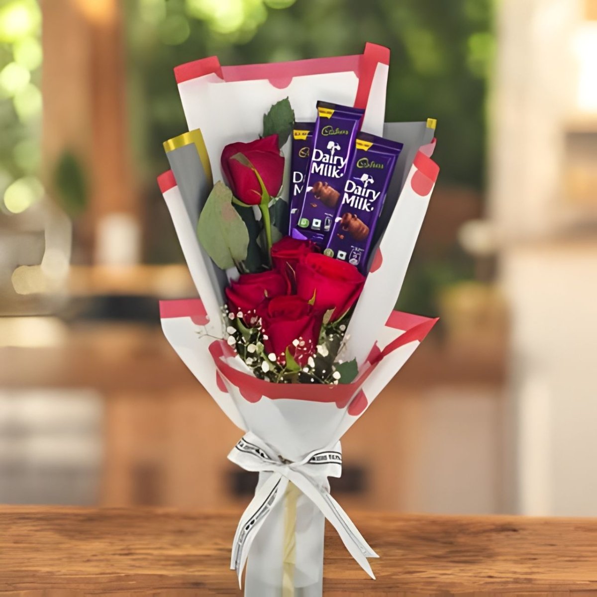 Romantic Roses & Cadbury Chocolate Bouquet - Flowers to Nepal - FTN