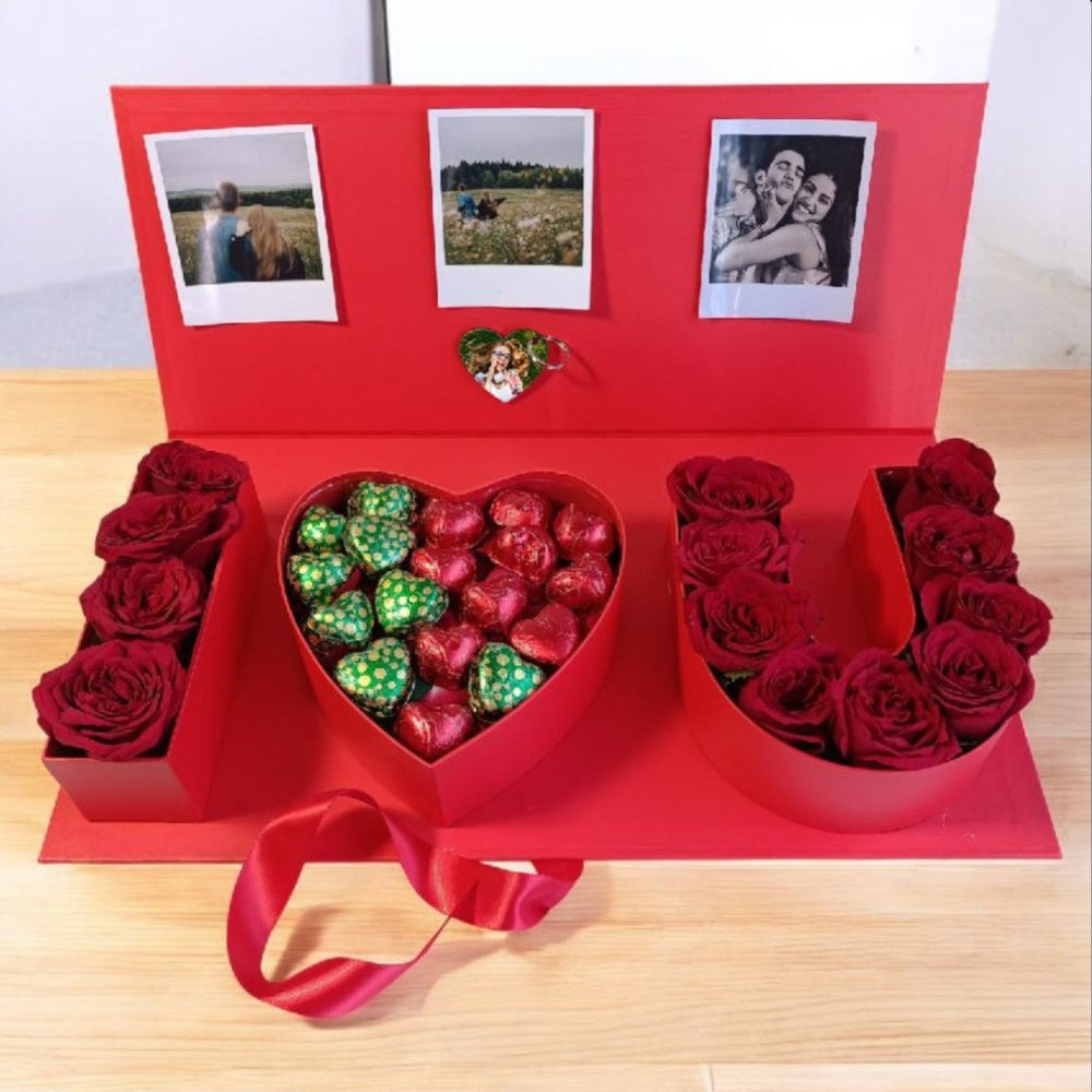 Romantic Treasure Box with Roses, Chocolates & Customize Photos - Flowers to Nepal - FTN