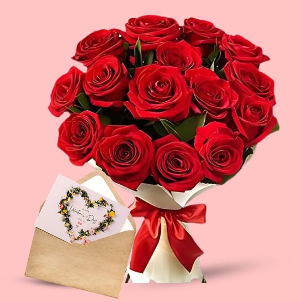 Romantic Valentine's Card & Floral Bouquet - Flowers to Nepal - FTN