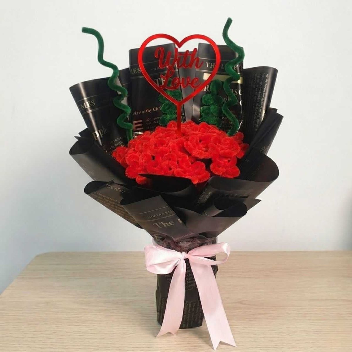 Romantic “With Love” Heart Bouquet - Flowers to Nepal - FTN