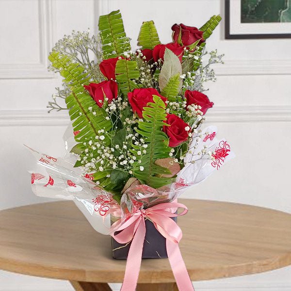 Rose Bouquet with Greenery and Gypsies - Flowers to Nepal - FTN